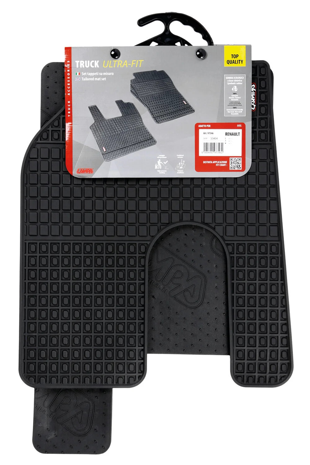 Coppia tappeti su misura in Eco Gomma - compatibile per  Renault K (06/13>12/21) -  Renault T (06/13>12/21) -  Renault C (06/13>) cabina 2,5m -  Renault K (01/22>) -  Renault T (01/22>)