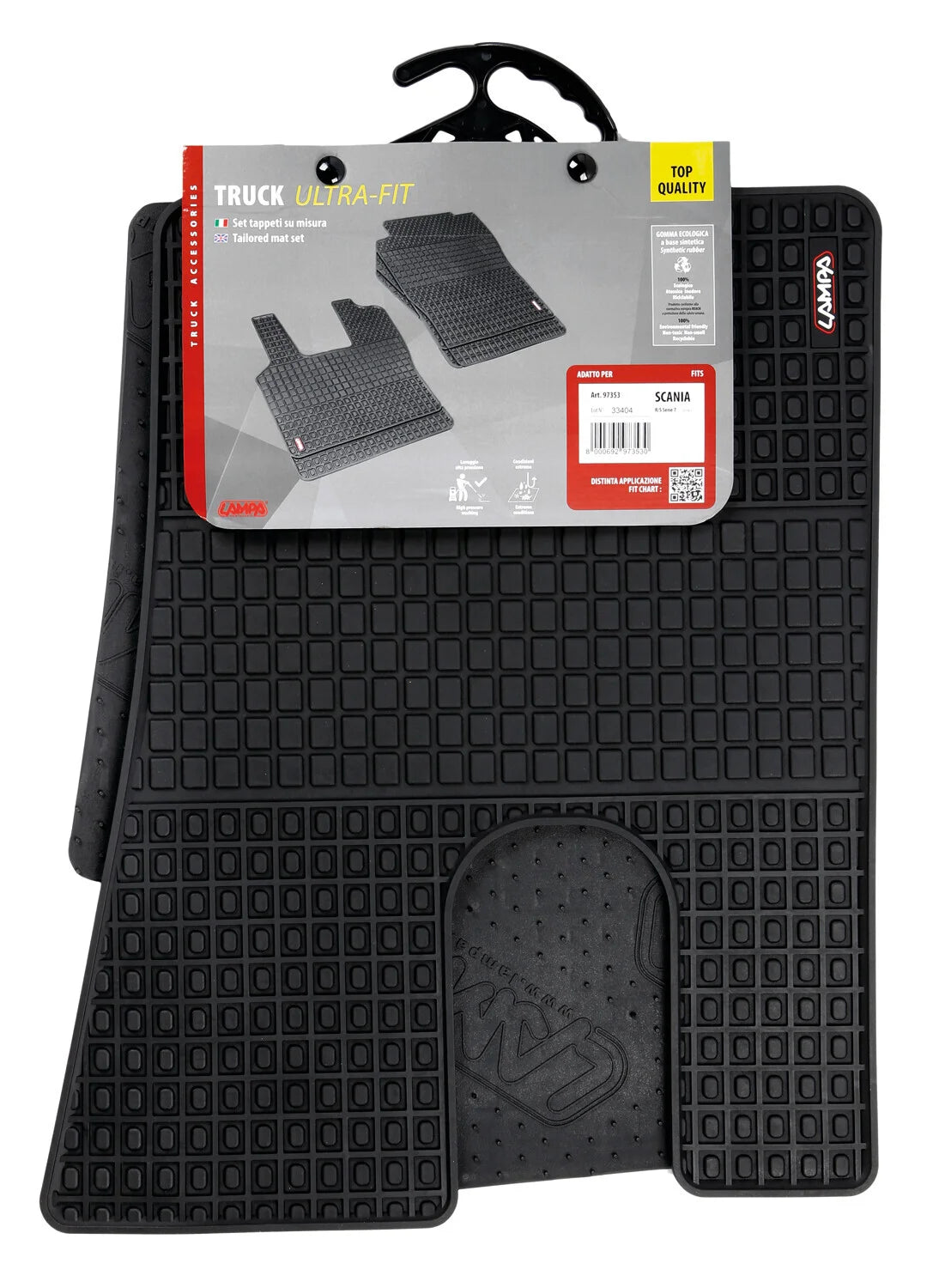 Coppia tappeti su misura in Eco Gomma - compatibile per  Scania R Serie 7 - New Generation (11/16>) -  Scania S Serie 7 - New Generation (11/16>) -  Scania G Serie 7 - New Generation (01/18>) -  Scania L Serie 7 - New Generation (01/18>) -  Scania P Serie