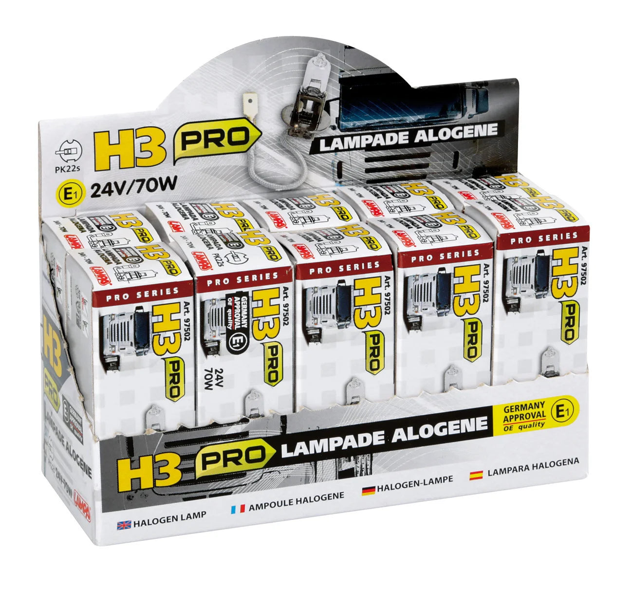 24V Lampada alogena Pro - H3 - 70W - PK22s - 1 pz  - Scatola