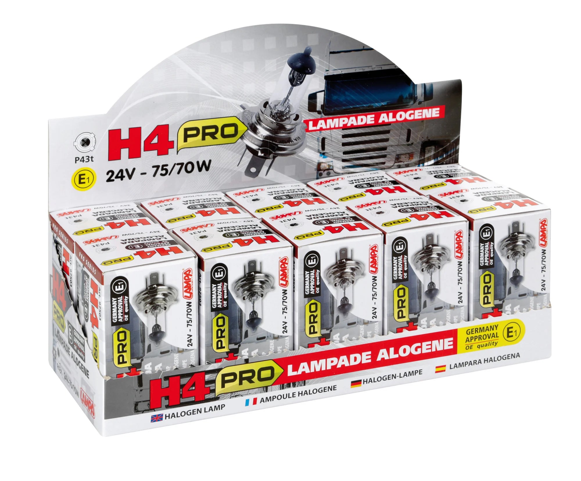 24V Lampada alogena Pro - H4 - 75/70W - P43t - 1 pz  - Scatola