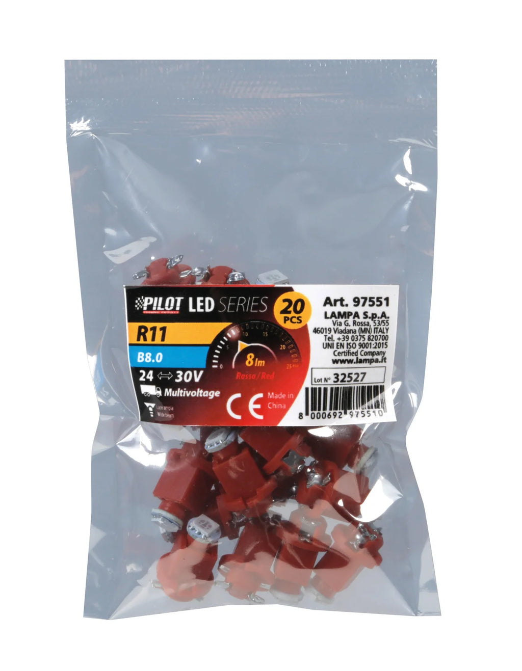 24/30V Led series - 1 Led SMD - (R11) - B8,0 - 20 pz  - Busta - Rosso