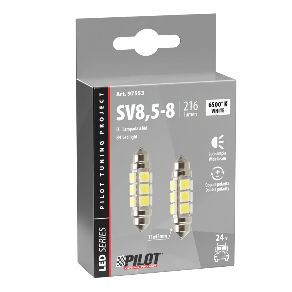 24/28V Led Series - 12 Led SMD - 11x43 mm - SV8,5-8 - 2 pz  - Scatola - Bianco - Doppia polarità