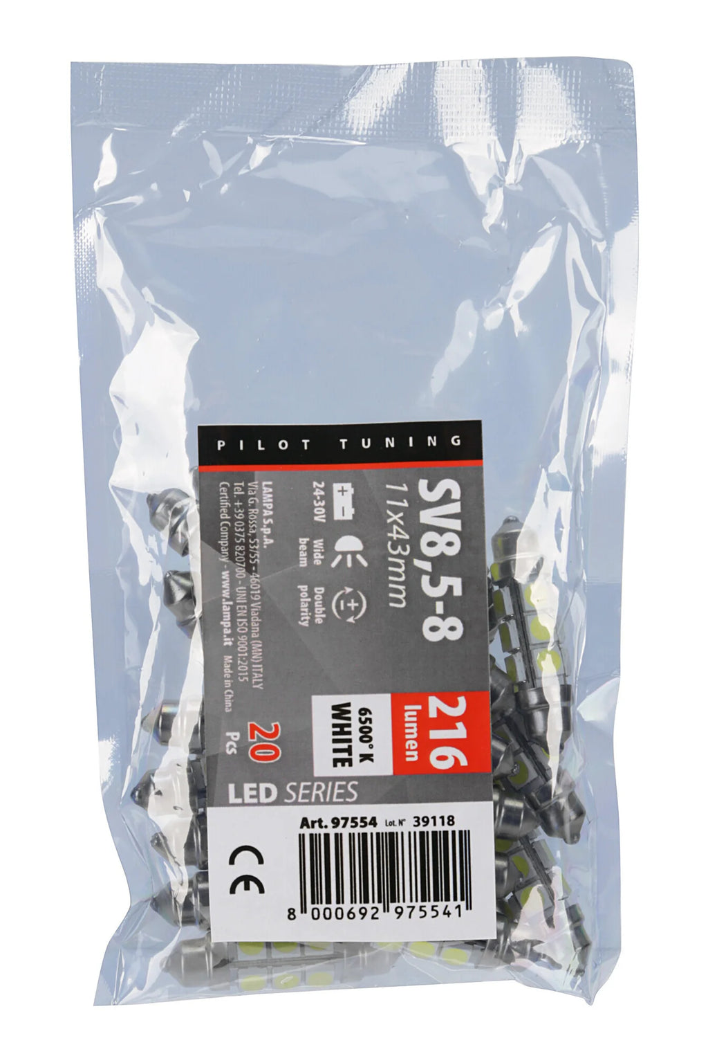 24/28V Led Series - 12 Led SMD - 11x43 mm - SV8,5-8 - 20 pz  - Sacchetto - Bianco - Doppia polarità