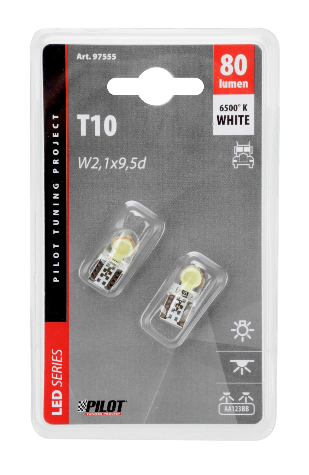 24/32V Led Series - 2 Led COB - (T10) - W2,1x9,5d - 2 pz  - D/Blister - Bianco