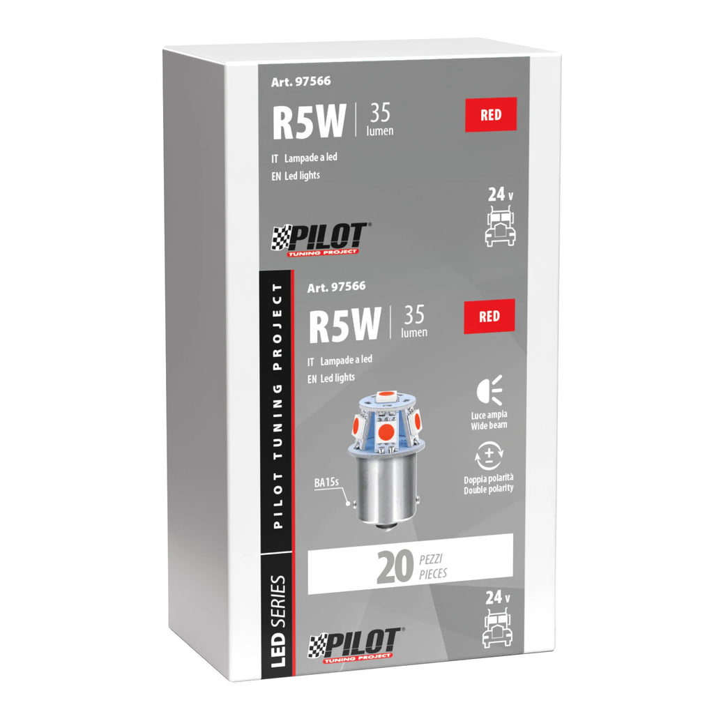 24/28V Led Series - 6 SMD x 1 chip - (R5W) - BA15s - 20 pz  - Scatola - Rosso - Doppia polarità