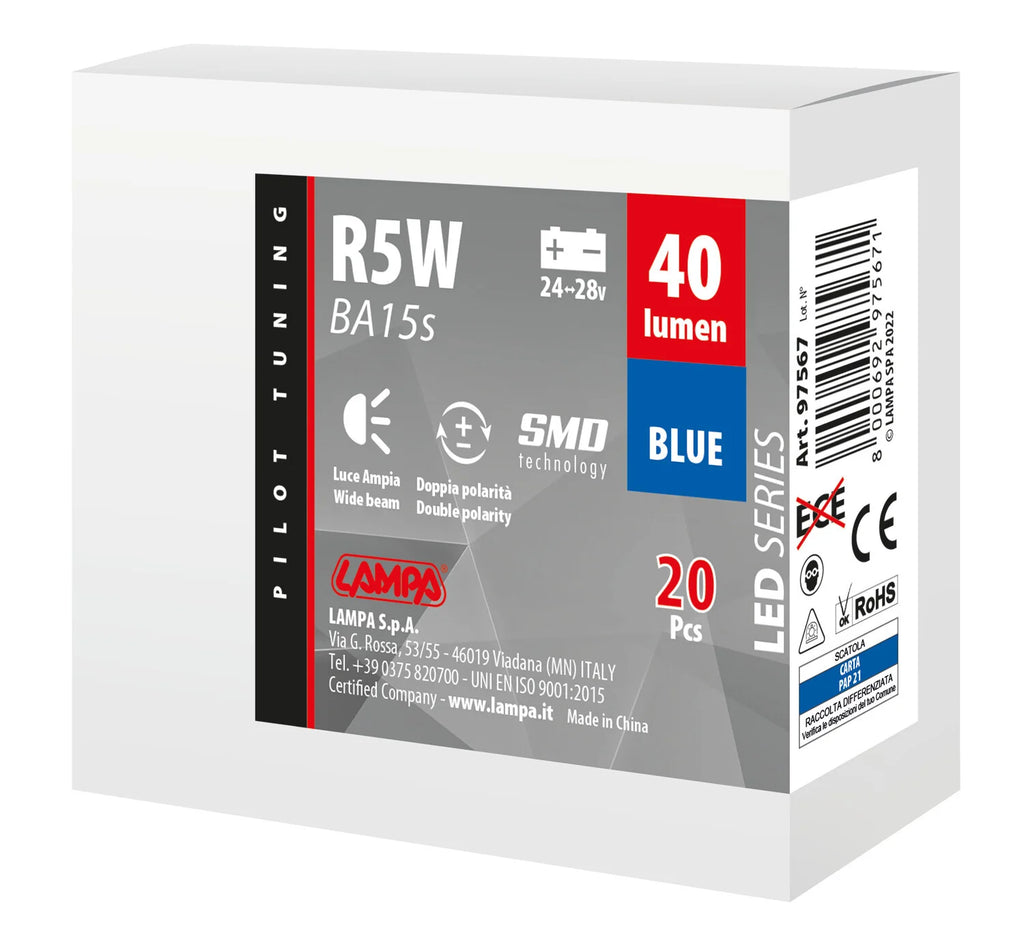 24/28V Led Series - 6 SMD x 1 chip - (R5W) - BA15s - 20 pz  - Scatola - Blu - Doppia polarità