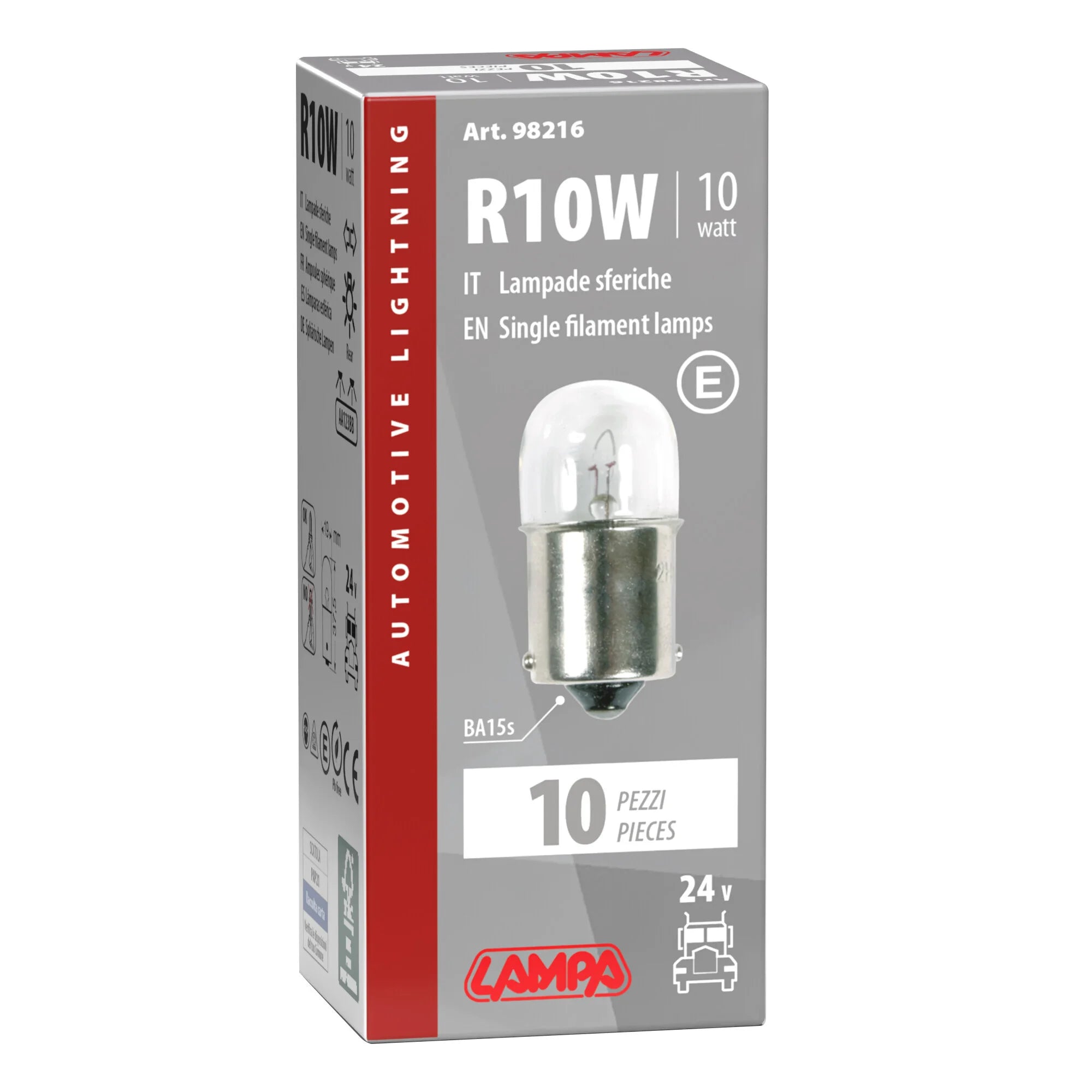 24V Lampada sferica - R10W - 10W - BA15s - 10 pz  - Scatola