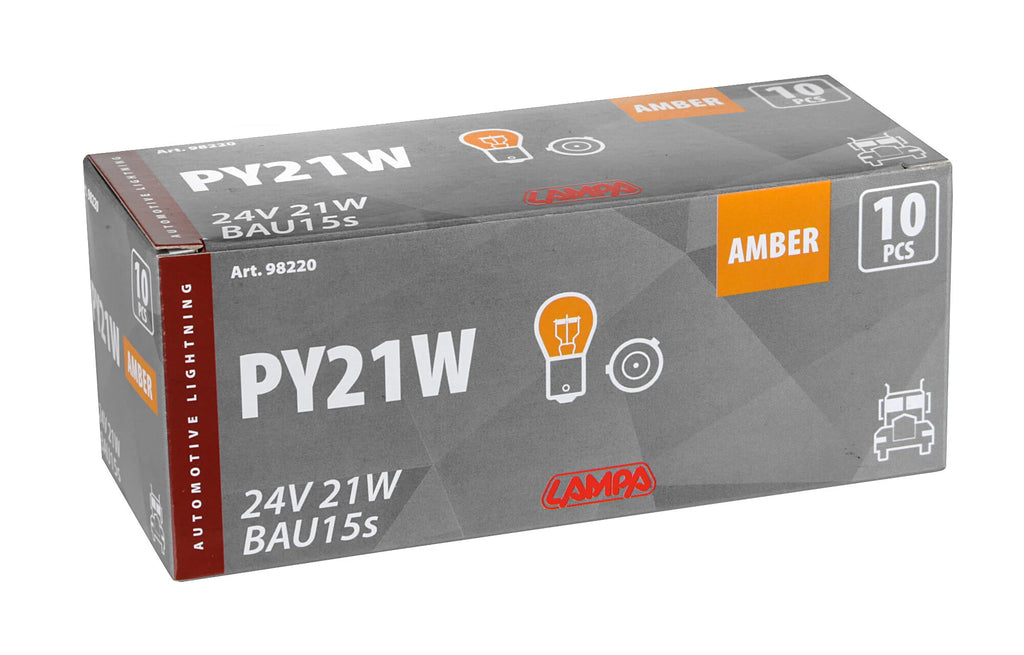 24V Lampada 1 filamento - PY21W - 21W - BAU15s - 10 pz  - Scatola - Arancio