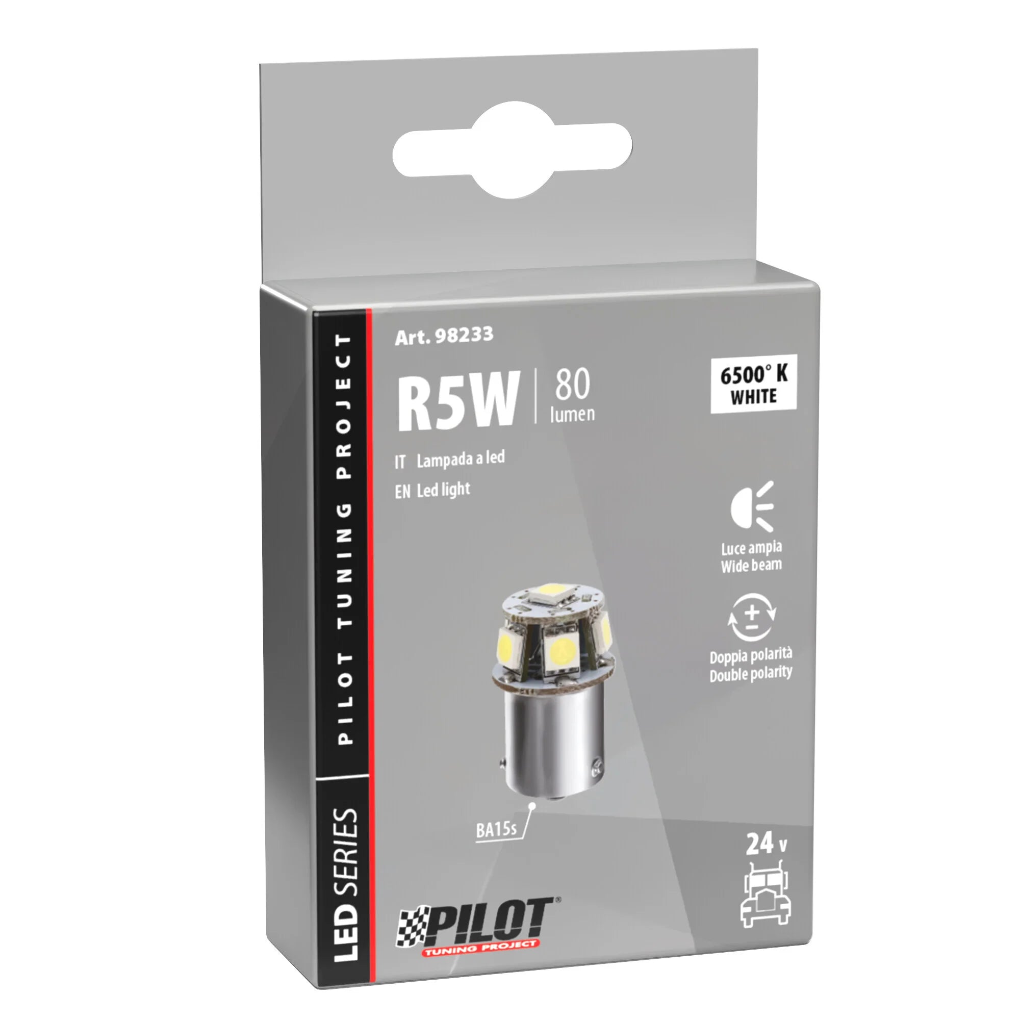 24/28V Led Series - 6 SMD x 3 chips - (R5W-R10W) - BA15s - 1 pz  - Scatola - Bianco - Doppia polarità