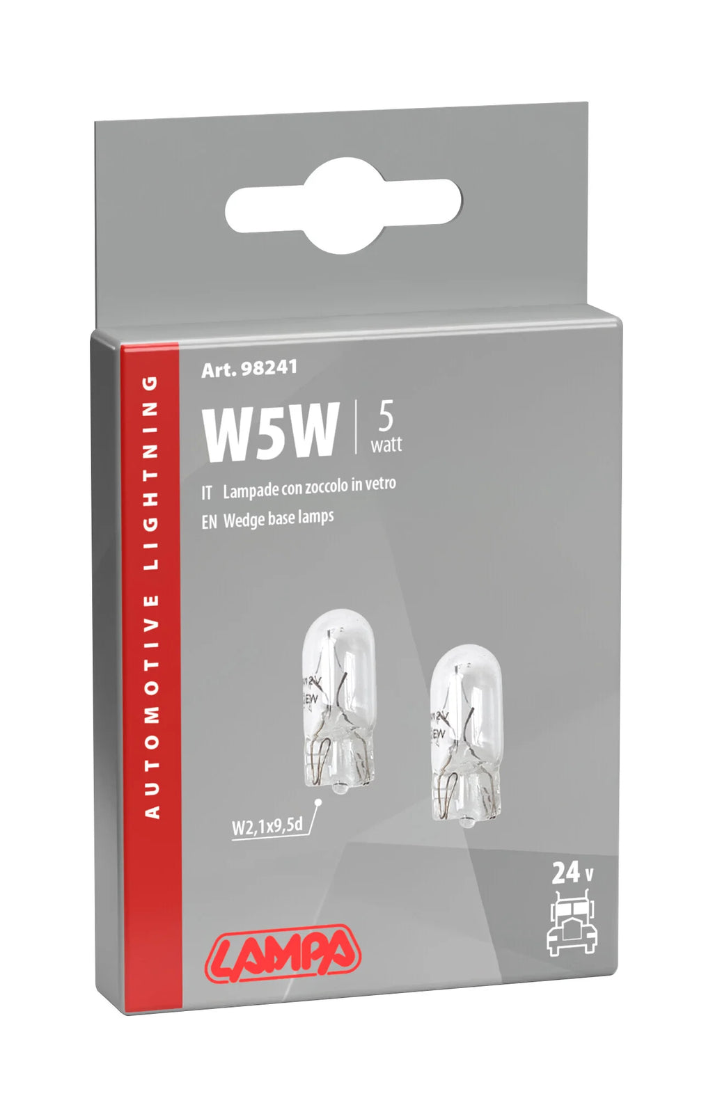 24V Lampada con zoccolo vetro - W5W - 5W - W2,1x9,5d - 2 pz  - Scatola