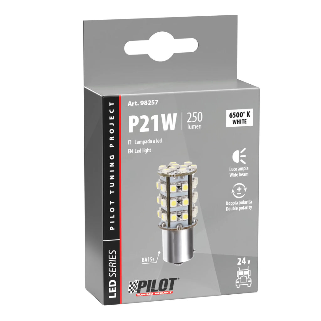 24/28V Led Series - 39 SMD x 1 chips - (P21W) - BA15s - 1 pz  - Scatola - Bianco - Doppia polarità