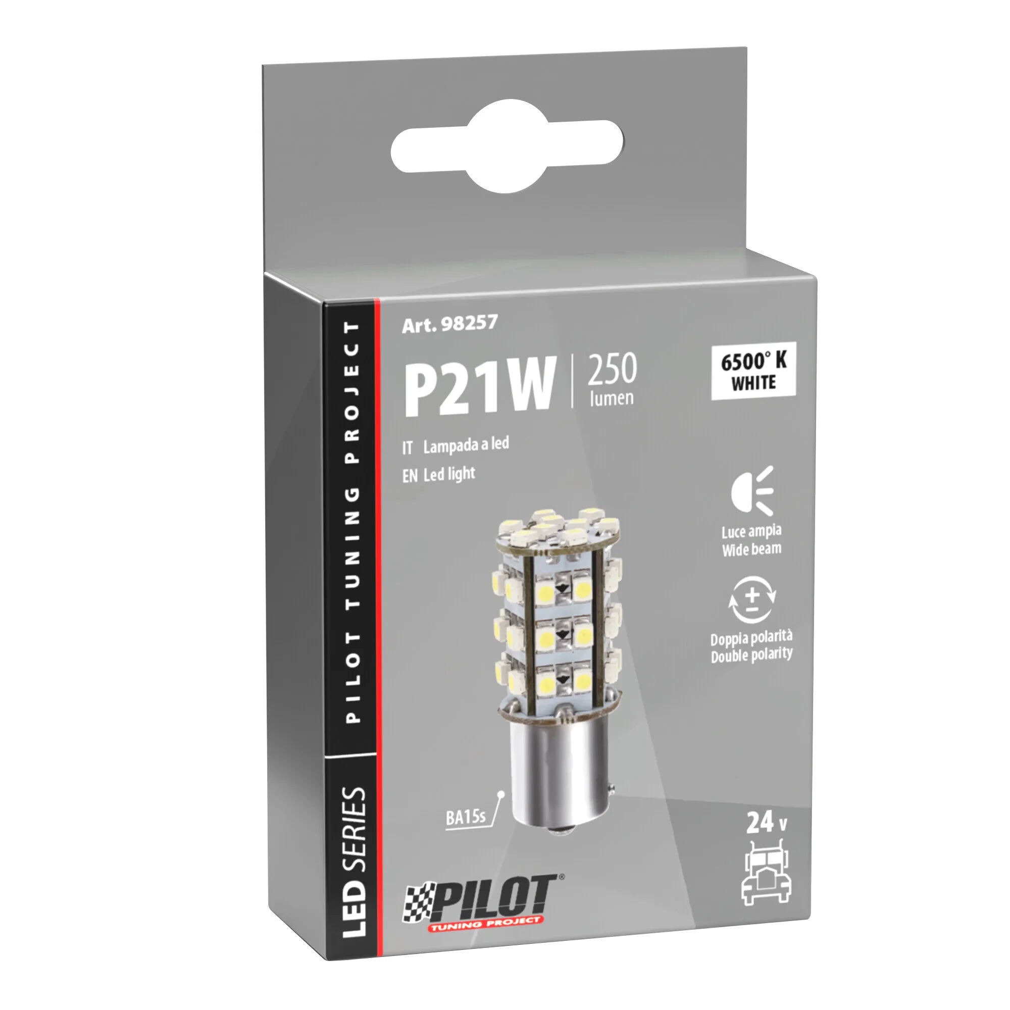 24/28V Led Series - 39 SMD x 1 chips - (P21W) - BA15s - 1 pz  - Scatola - Bianco - Doppia polarità