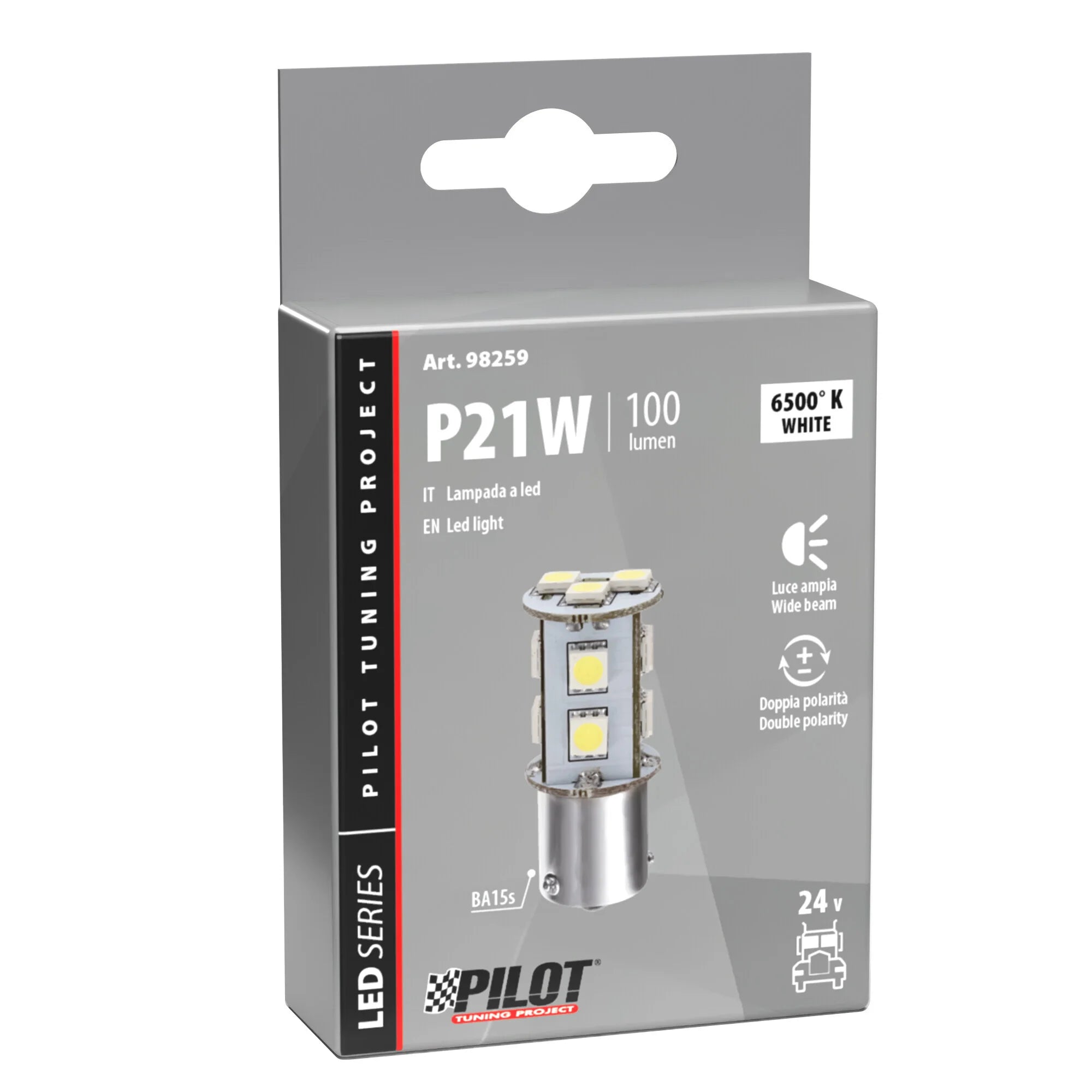 24/28V Led Series - 11 SMD x 3 chips - (P21W) - BA15s - 1 pz  - Scatola - Bianco - Doppia polarità