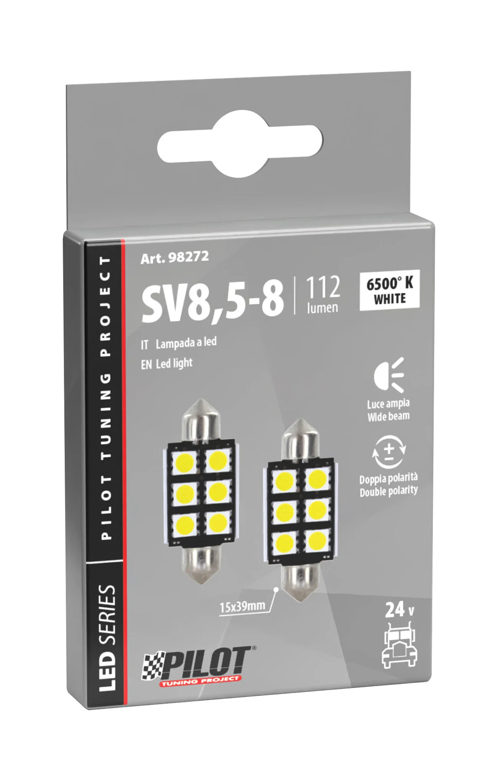 24/30V Led Series - 6 SMD x 3 chips - 15x39 mm - SV8,5-8 - 2 pz  - Scatola - Bianco - Doppia polarità