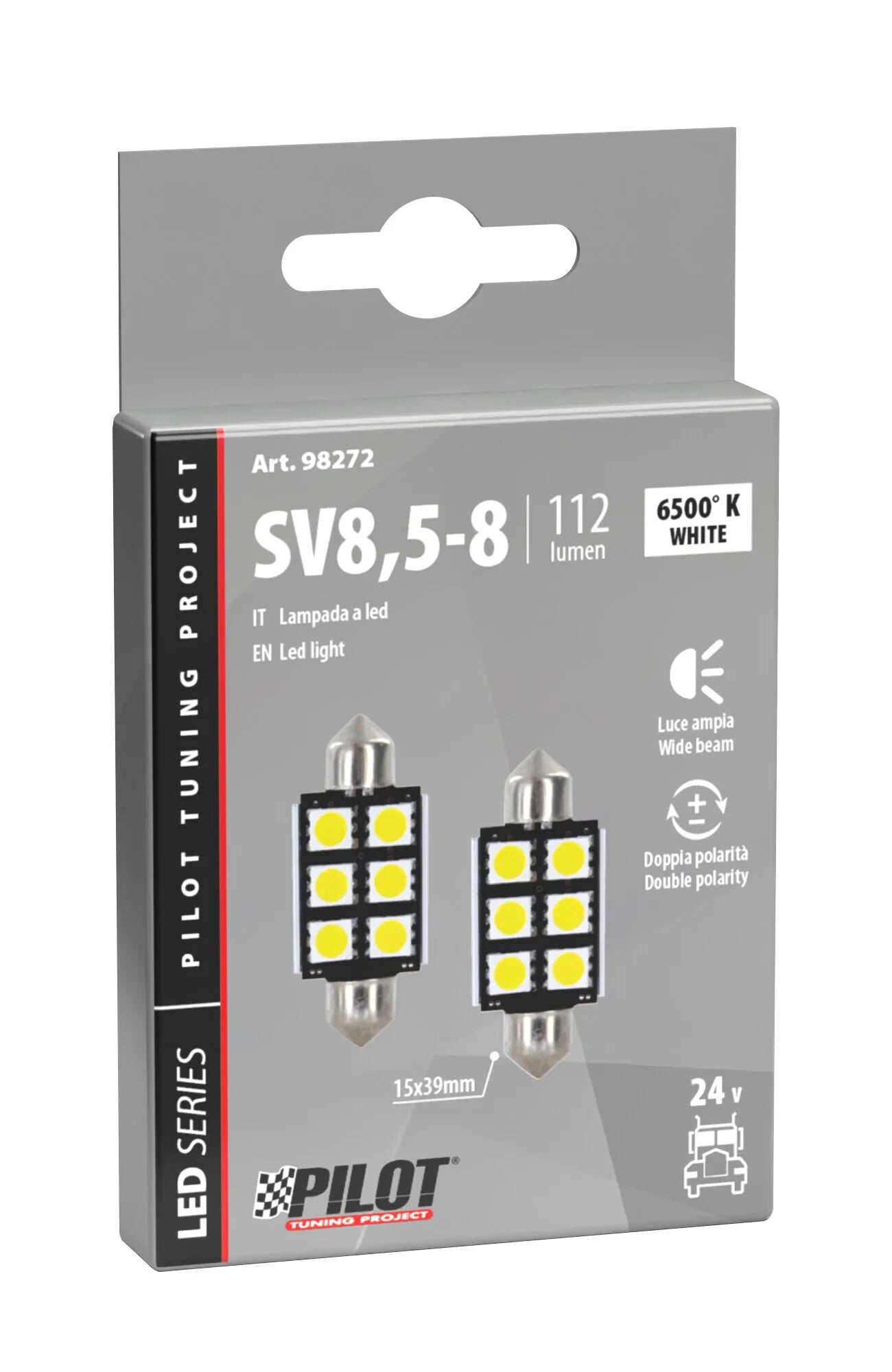 24/30V Led Series - 6 SMD x 3 chips - 15x39 mm - SV8,5-8 - 2 pz  - Scatola - Bianco - Doppia polarità