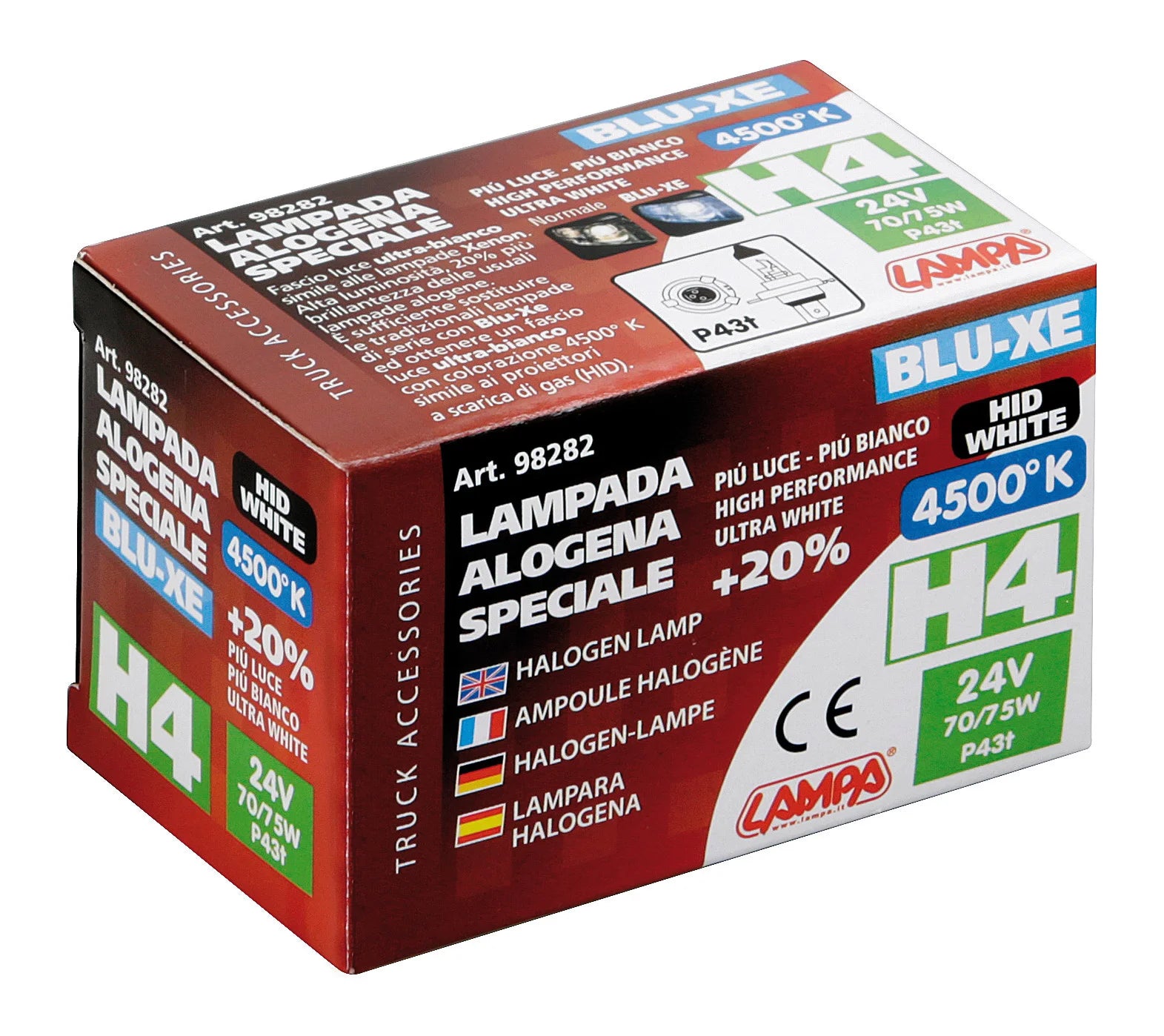 24V Lampada alogena Blu-Xe - H4 - 70/75W - P43t - 1 pz  - Scatola [Confezione da 10]