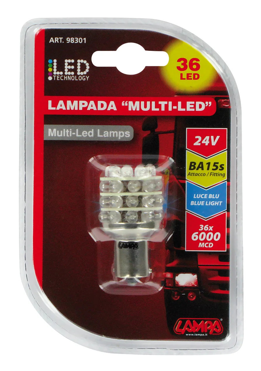 24V Lampada Multi-Led 36 Led - (P21W) - BA15s - 1 pz  - D/Blister - Blu