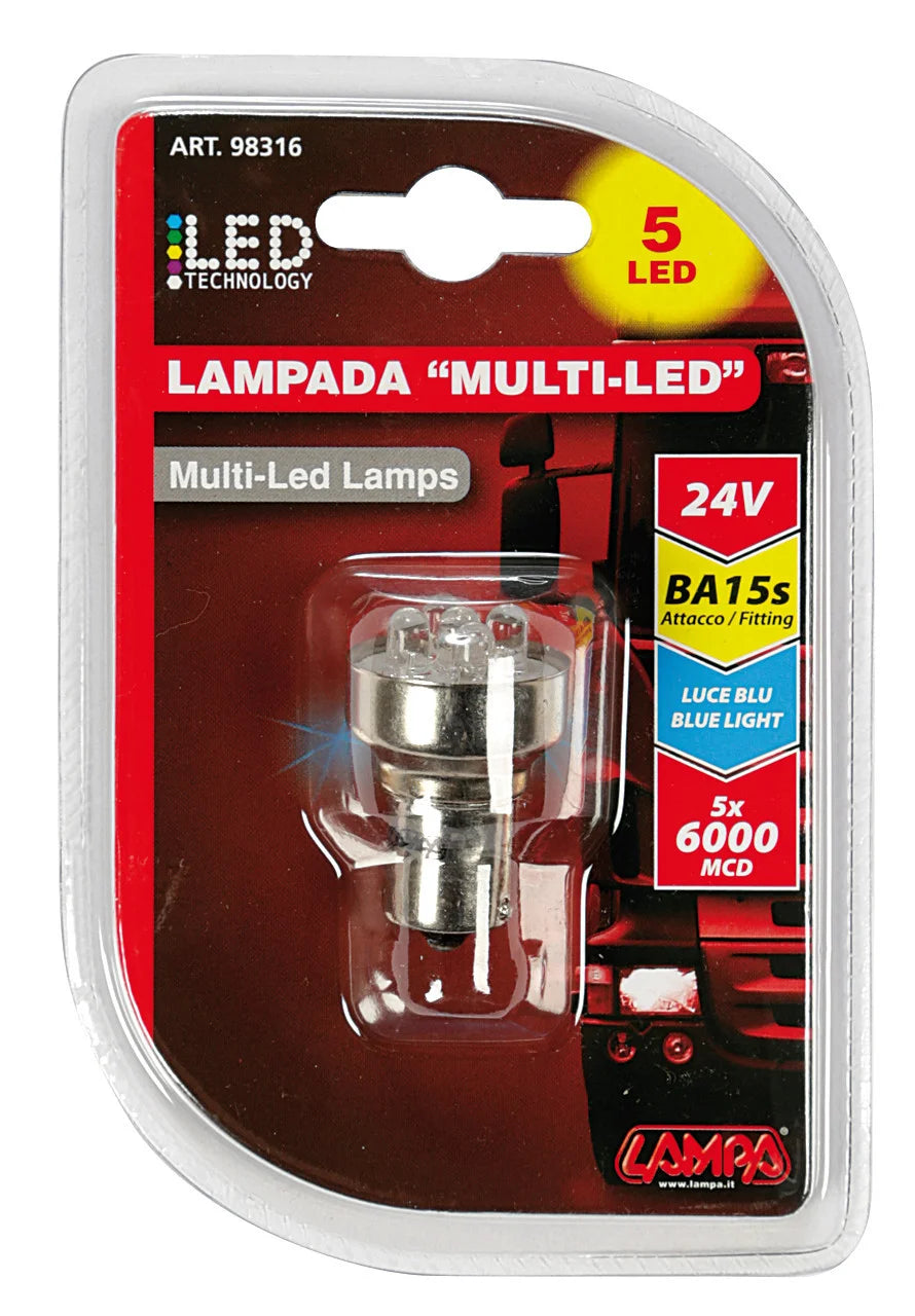 24V Lampada Multi-Led 5 Led - (R10W) - BA15s - 1 pz  - D/Blister - Blu