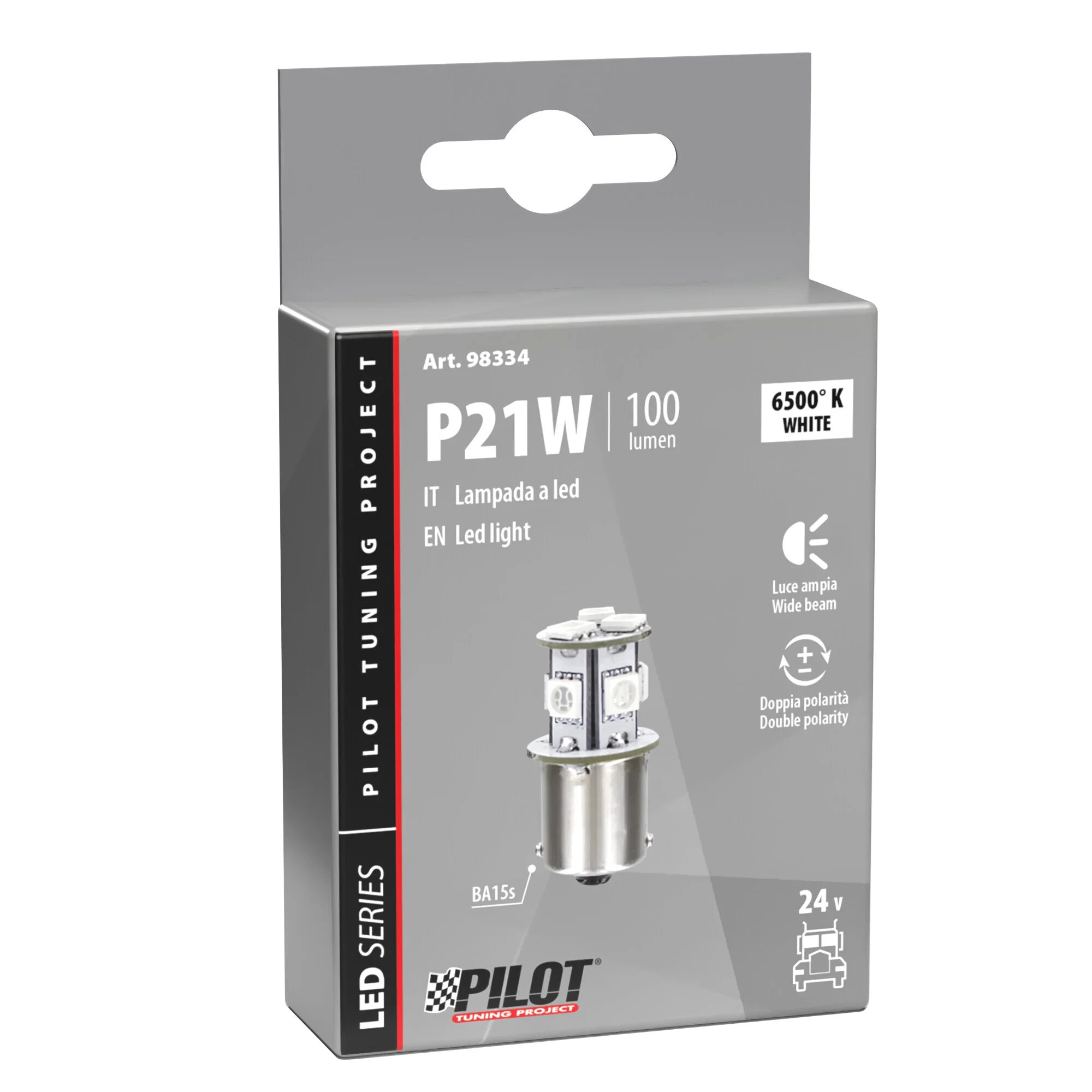 24/28V Led Series - 8 SMD x 3 chips - (P21W) - BA15s - 1 pz  - Scatola - Bianco - Doppia polarità