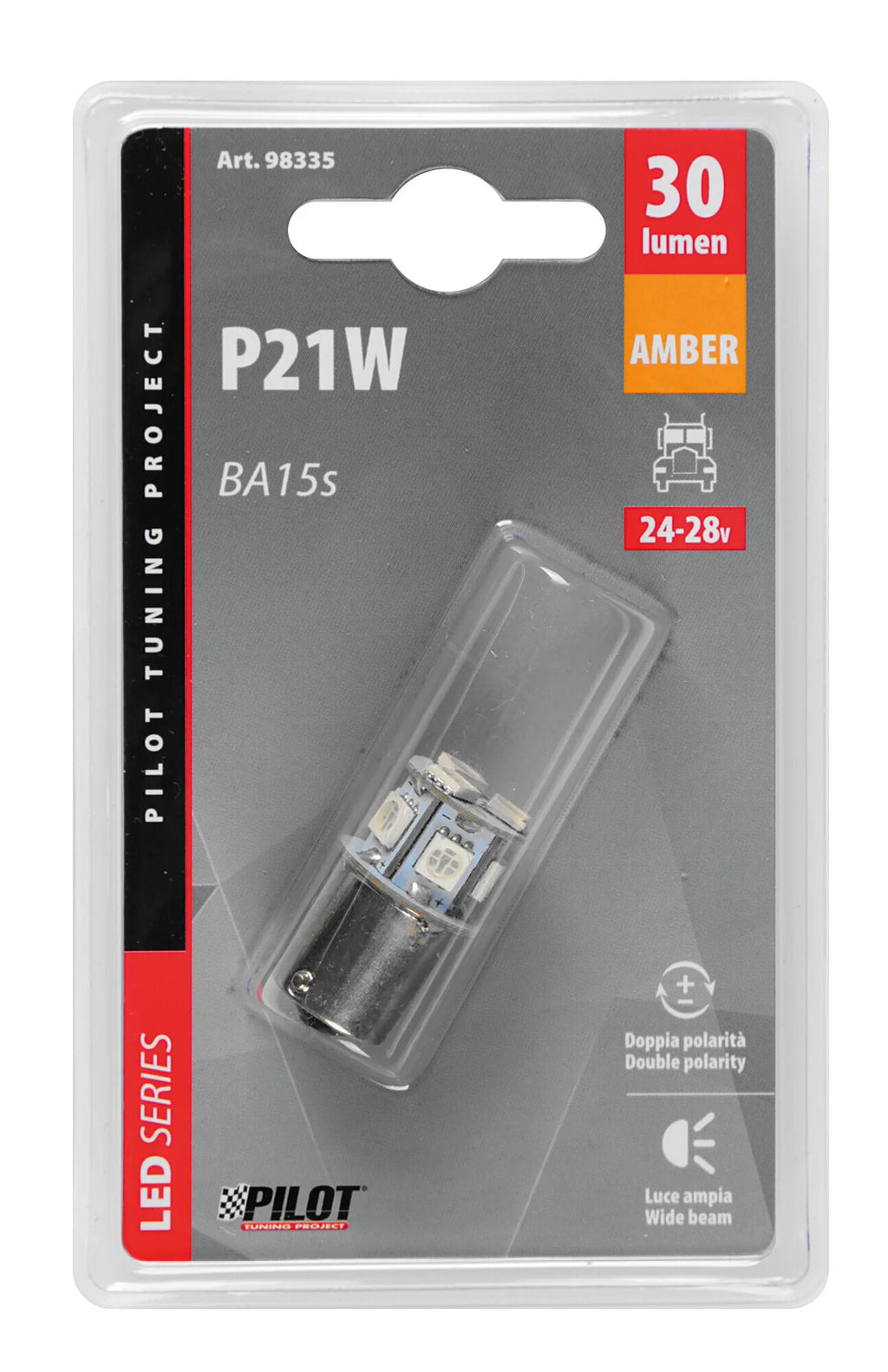 24/28V Led Series - 8 SMD x 3 chips - (P21W) - BA15s - 1 pz  - D/Blister - Arancio - Doppia polarità