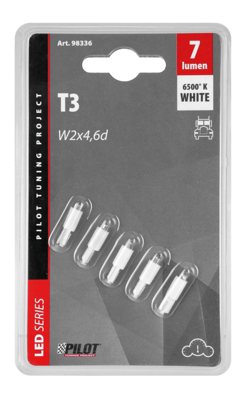 24V Kit Lampade cruscotto Led 1 Led - (T3) - W2x4,6d - 5 pz  - D/Blister - Bianco