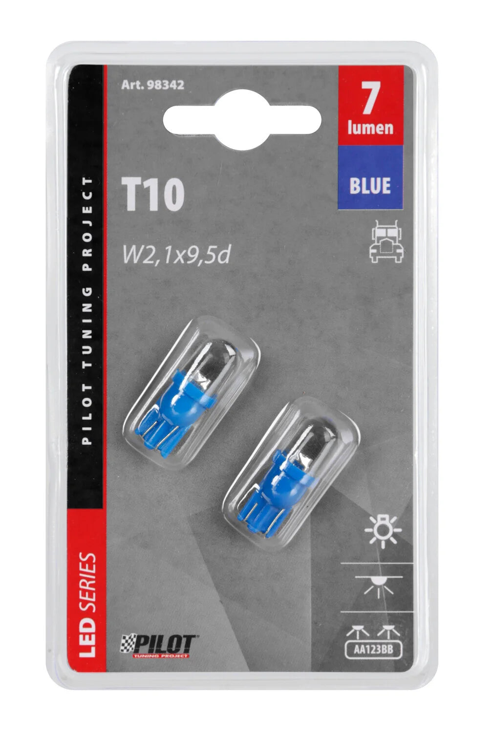 24V Micro lampada 1 Led - (T10) - W2,1x9,5d - 2 pz  - D/Blister - Blu