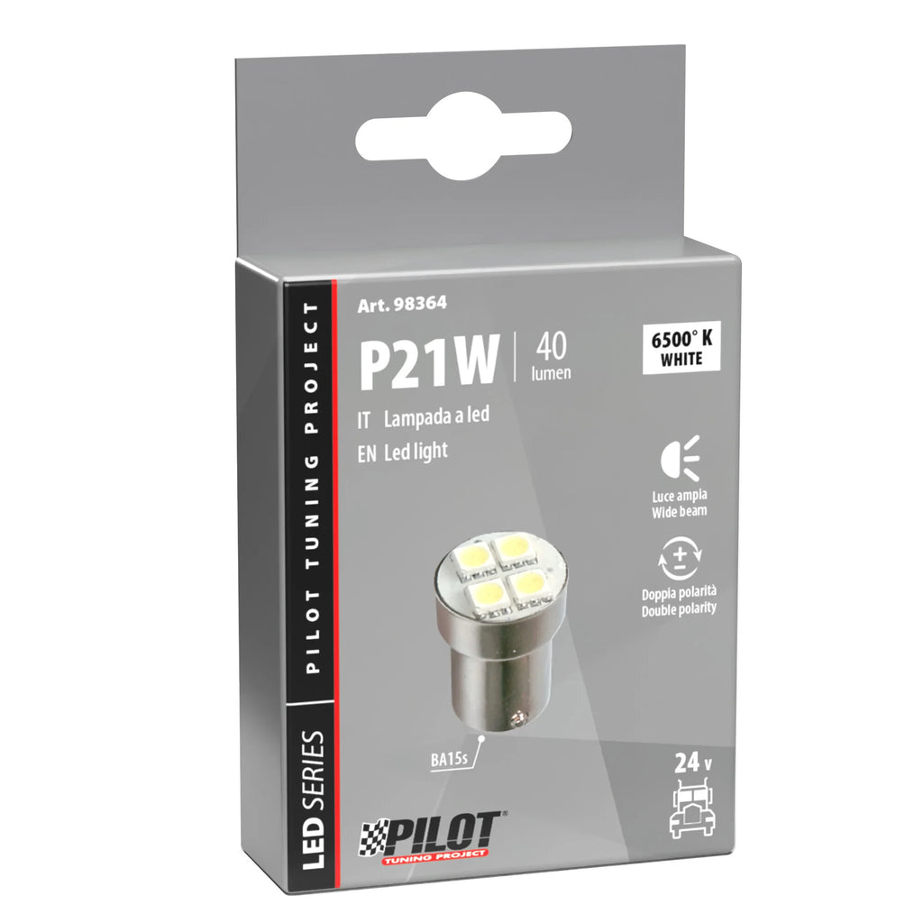 24V Led Series - 4 SMD x 3 chips - (P21W) - BA15s - 1 pz  - Scatola - Bianco - Doppia polarità