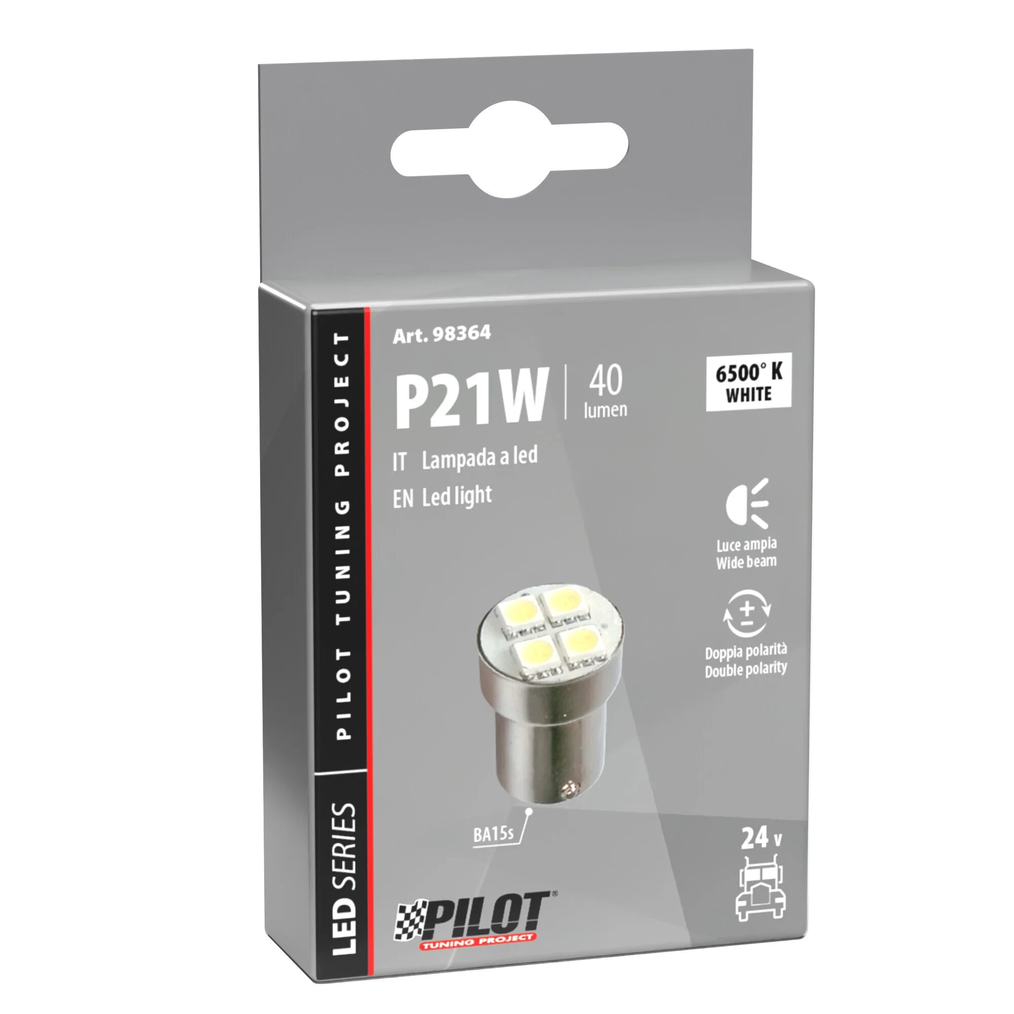 24V Led Series - 4 SMD x 3 chips - (P21W) - BA15s - 1 pz  - Scatola - Bianco - Doppia polarità