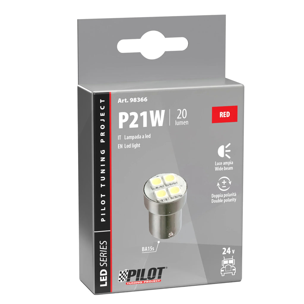 24V Led Series - 4 SMD x 3 chips - (P21W) - BA15s - 1 pz  - Scatola - Rosso - Doppia polarità