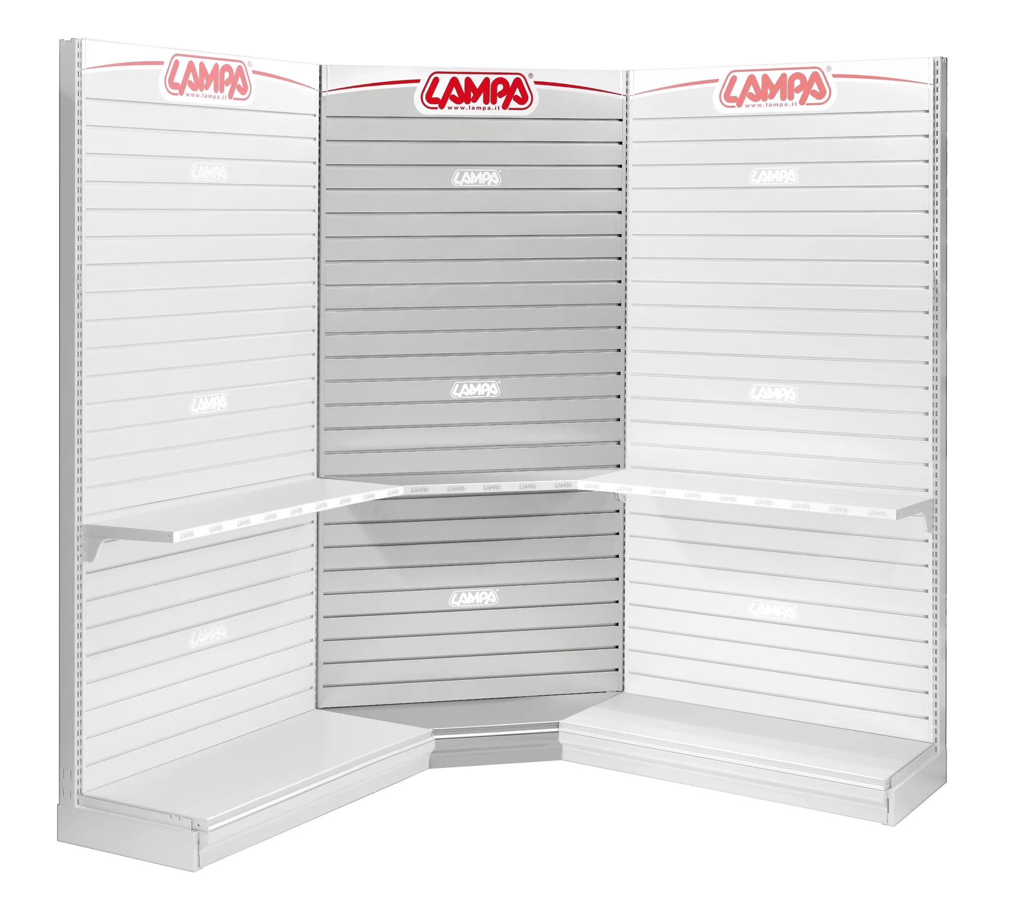 Scaffale angolare D4, kit pannelli a doghe e accessori - 210 cm