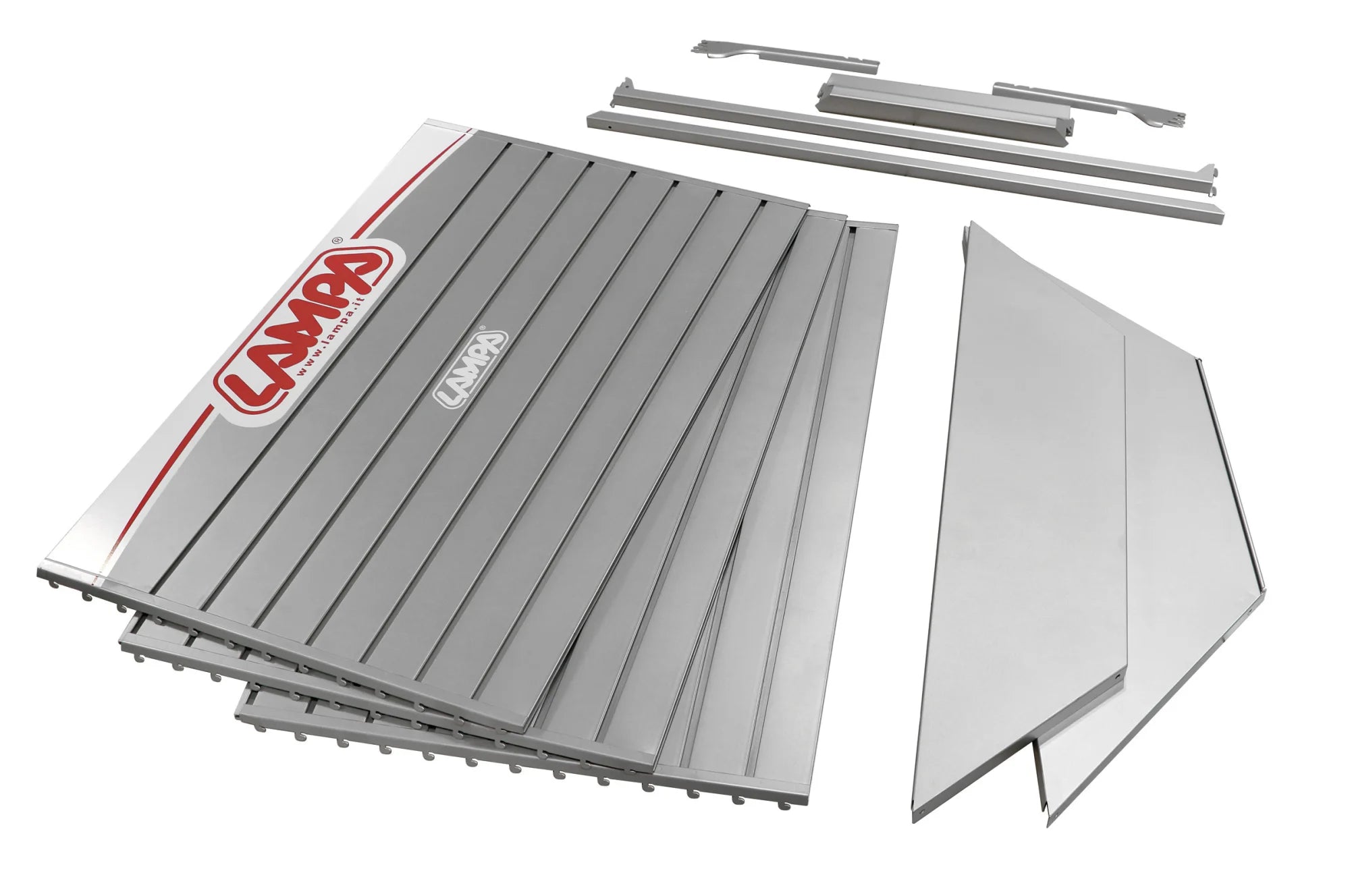 Scaffale angolare D4, kit pannelli a doghe e accessori - 210 cm