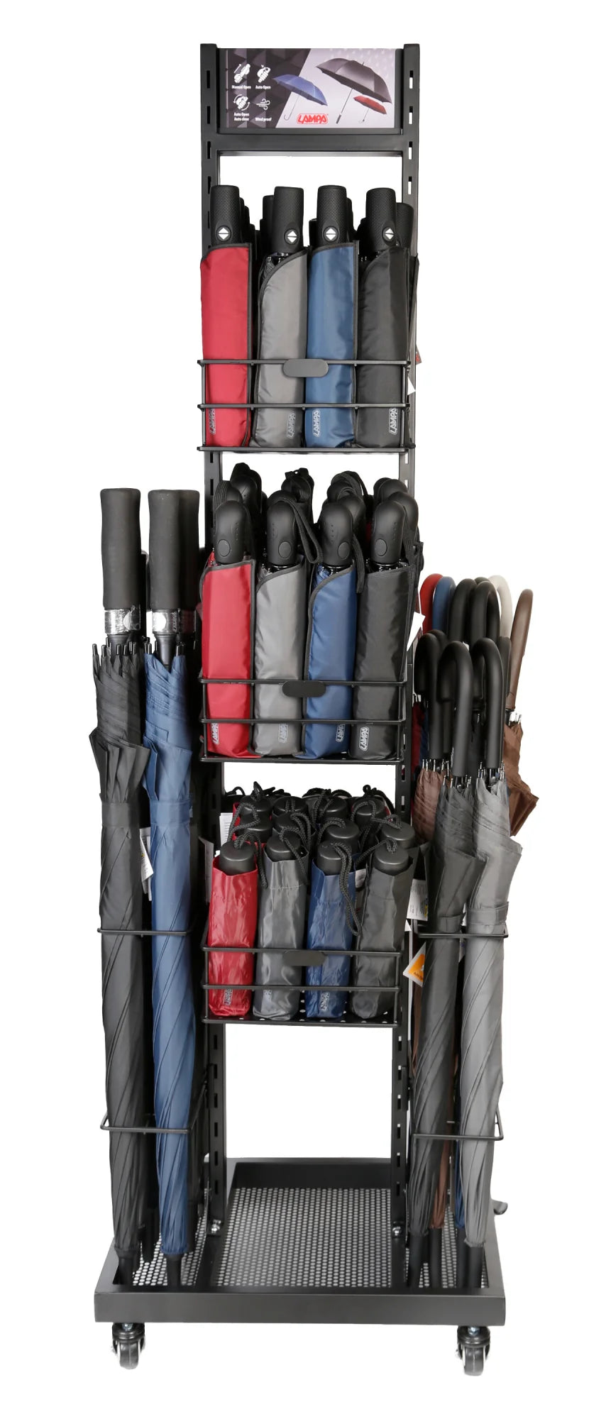 Espositore bifacciale per 96 ombrelli