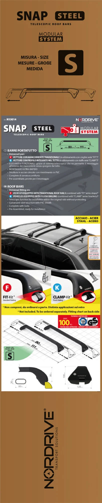 Snap Steel, coppia barre portatutto telescopiche in acciaio - S - 80÷111 cm