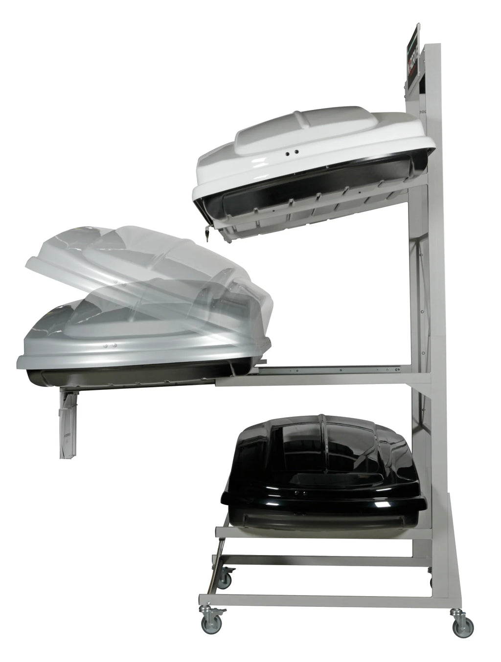 Espositore con ruote per 3 Box tetto