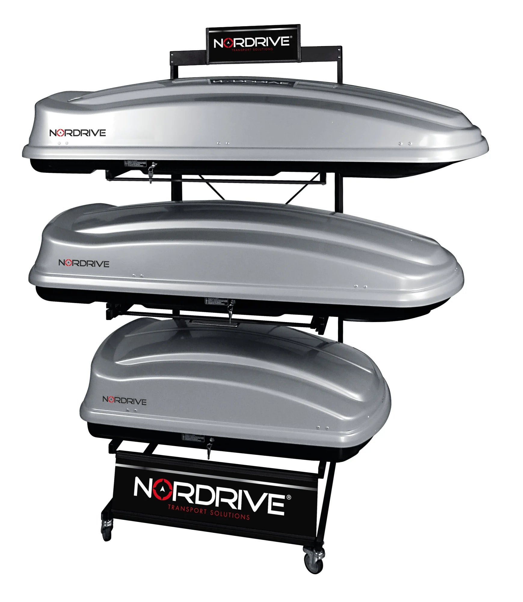 Espositore con ruote per 3 Box tetto