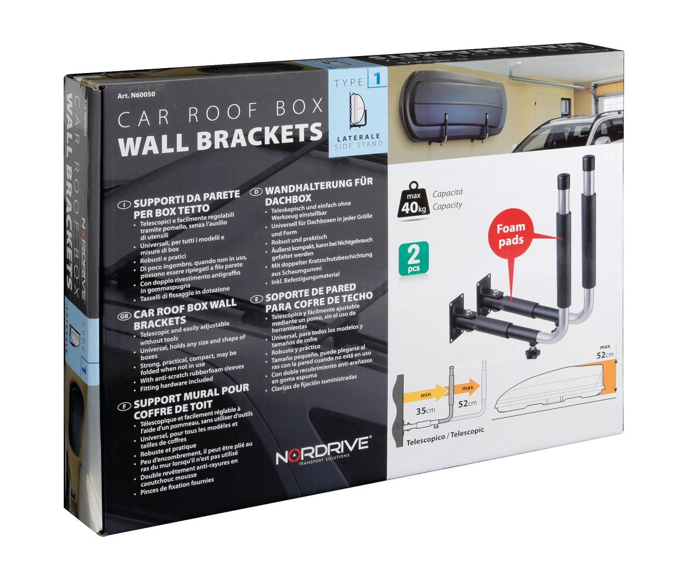 Coppia supporti da parete per box tetto - Tipo 1, laterale