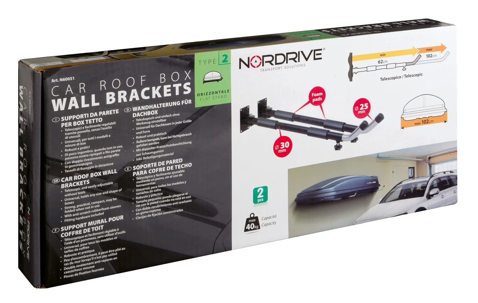 Coppia supporti da parete per box tetto - Tipo 2, orizzontale