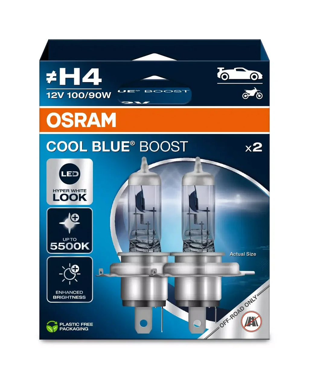 12V Cool Blue Boost - (H4) - 100/90W - P43t - 2 pz  - Scatola