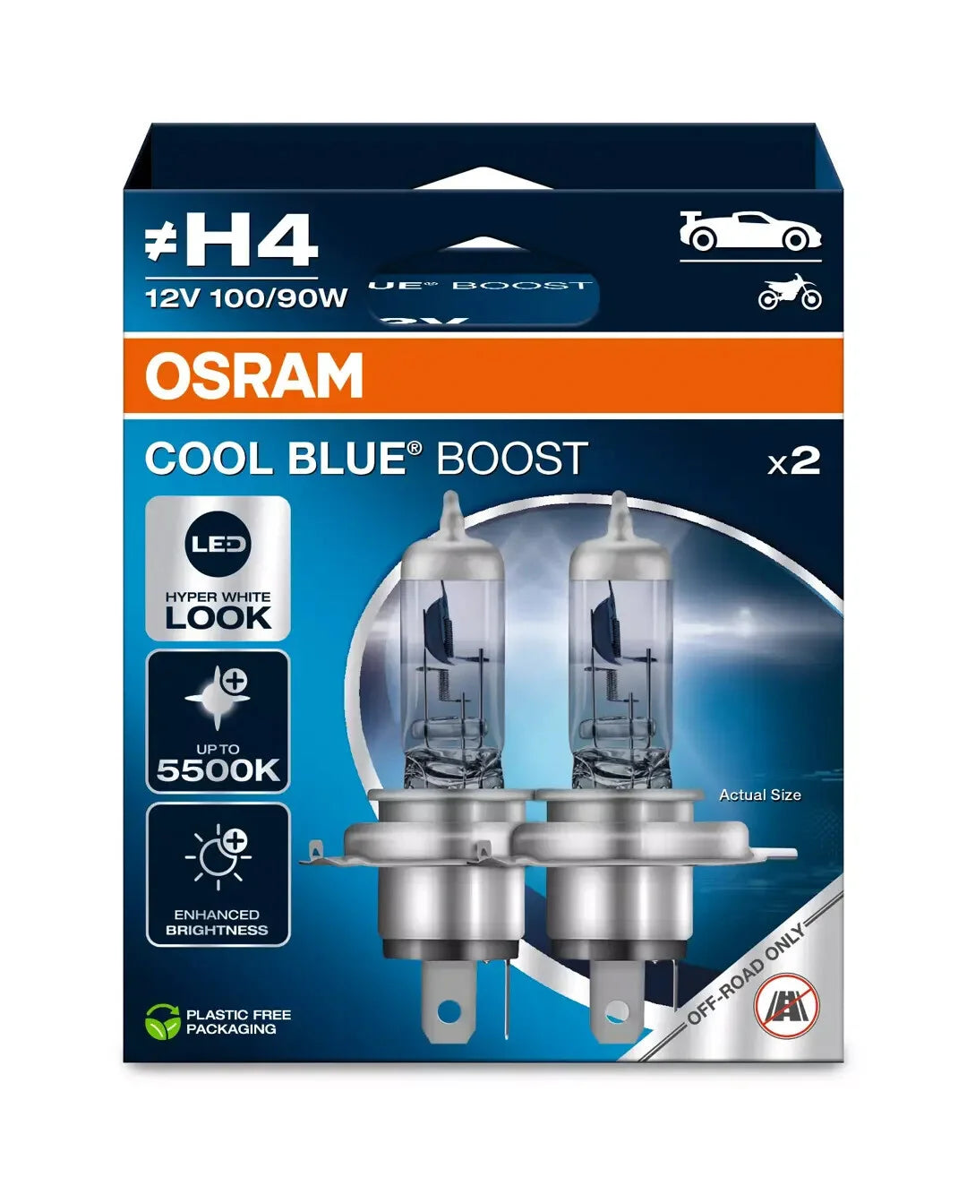 12V Cool Blue Boost - (H4) - 100/90W - P43t - 2 pz  - Scatola