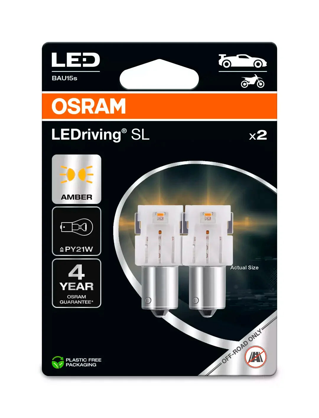 12V LEDriving SL - (PY21W) - 1W - BAU15s - 2 pz  - Scatola - Arancio