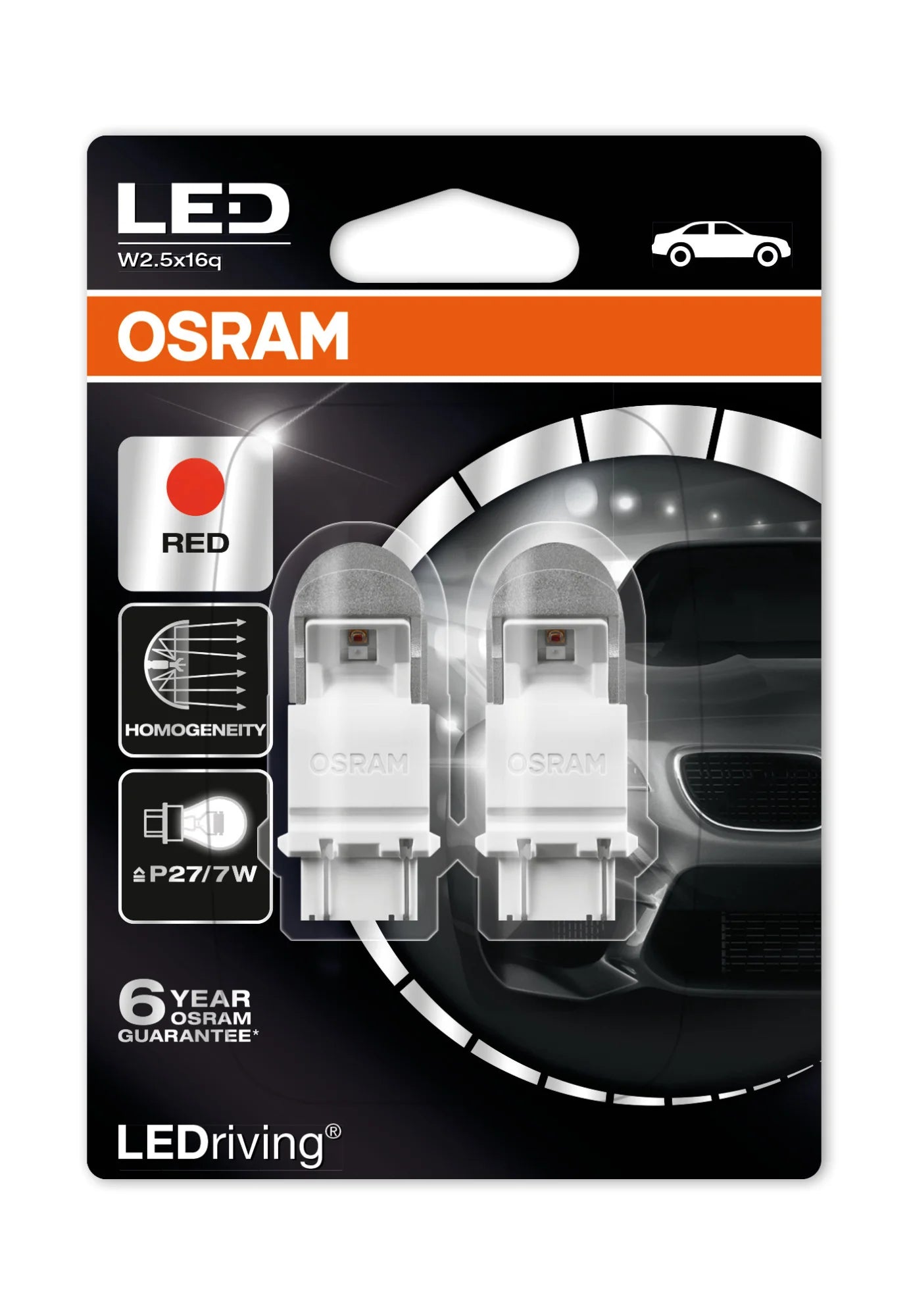 12V LEDriving Retrofit Led Premium - (P27/7W) - W2,5x16q - 2 pz  - Blister - Rosso