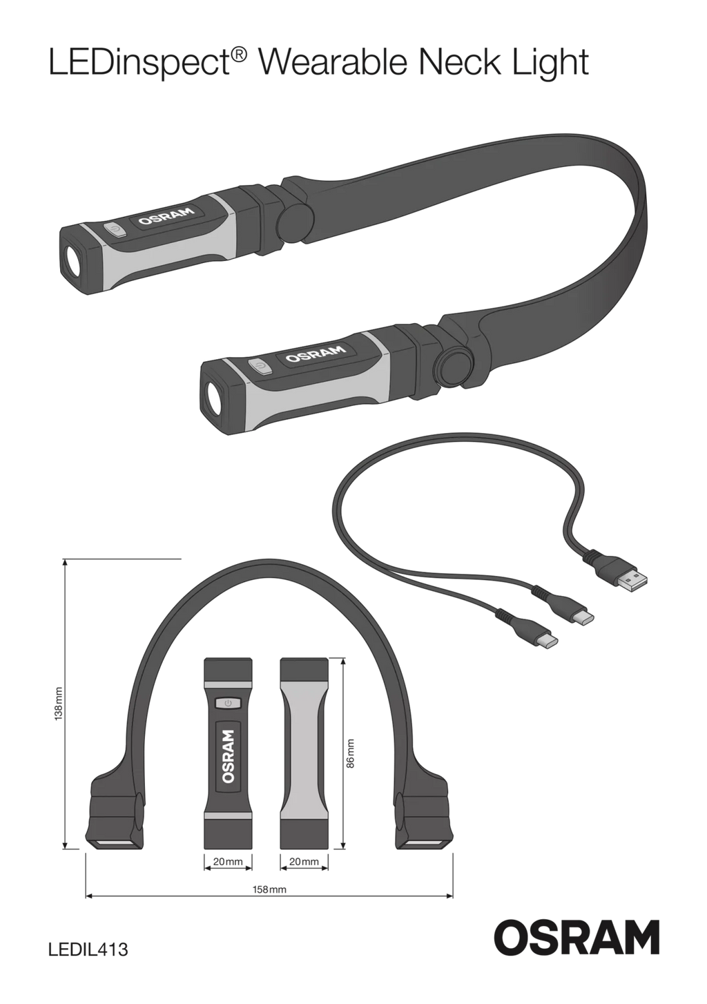 LEDinspect WEARABLE NECKLIGHT, lampada da collo ricaricabile