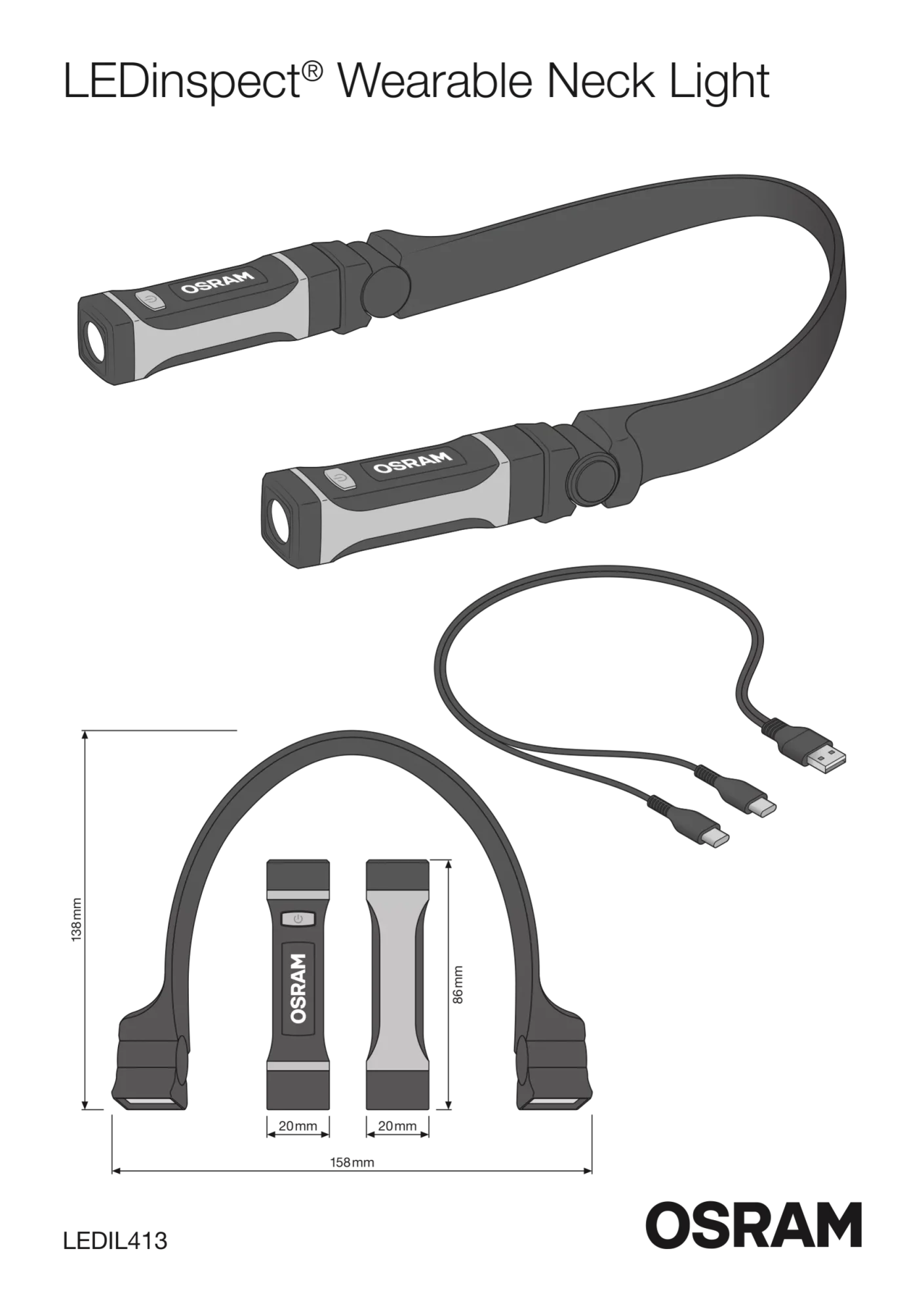 LEDinspect WEARABLE NECKLIGHT, lampada da collo ricaricabile